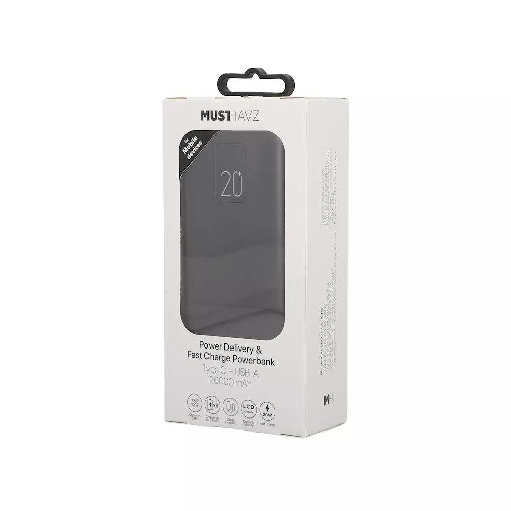 Power Bank MUSTHAVZ 20000mAh USB-A & USB-C Schwarz